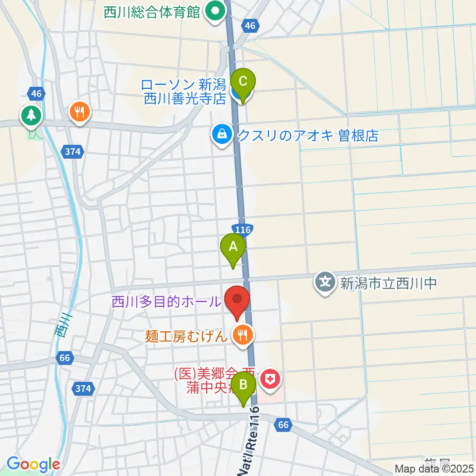 西川多目的ホール周辺のコンビニエンスストア一覧地図