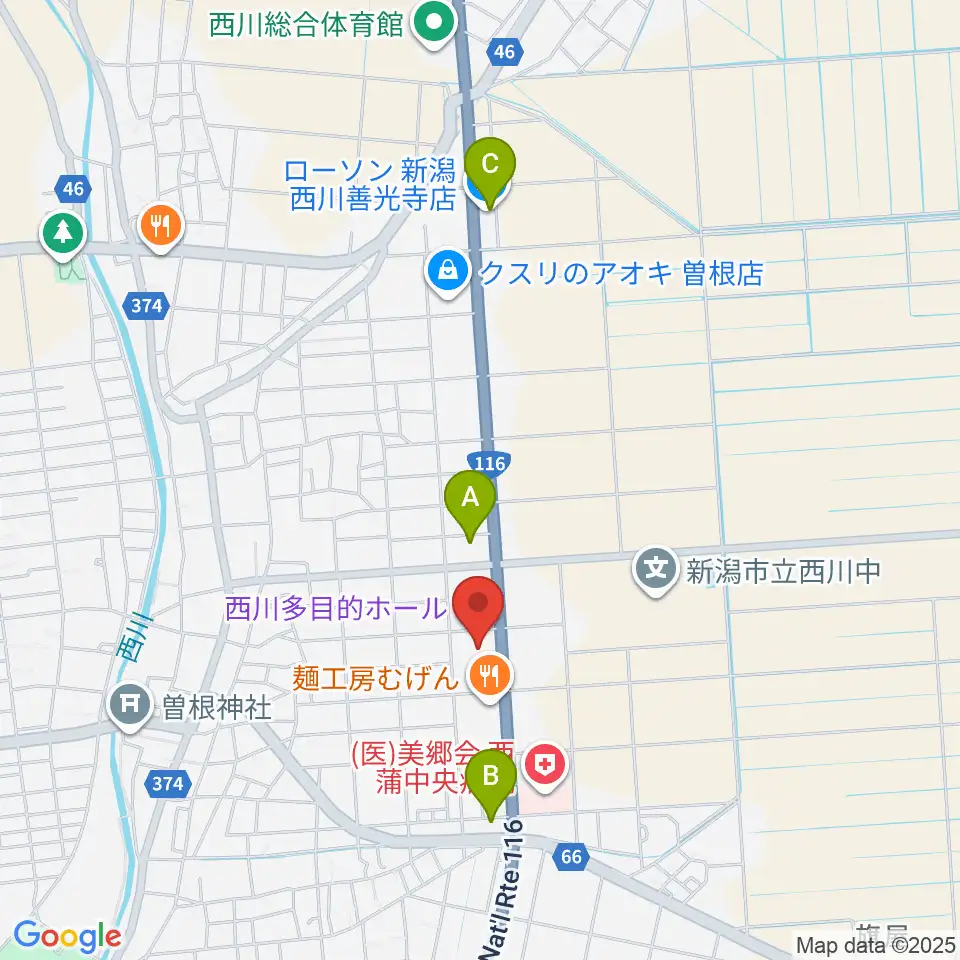 西川多目的ホール周辺のコンビニエンスストア一覧地図