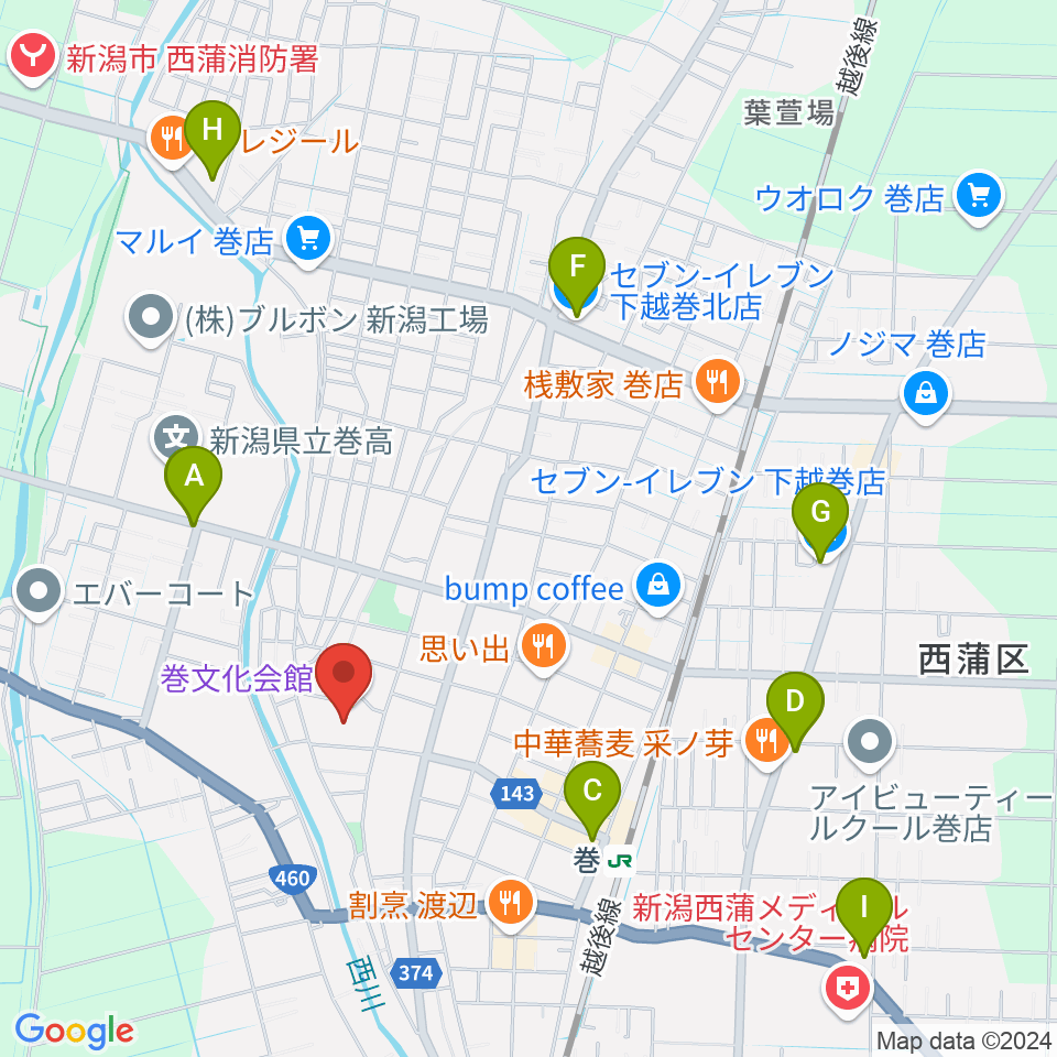 巻文化会館周辺のコンビニエンスストア一覧地図