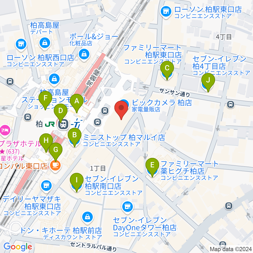 よみうりカルチャー柏周辺のコンビニエンスストア一覧地図