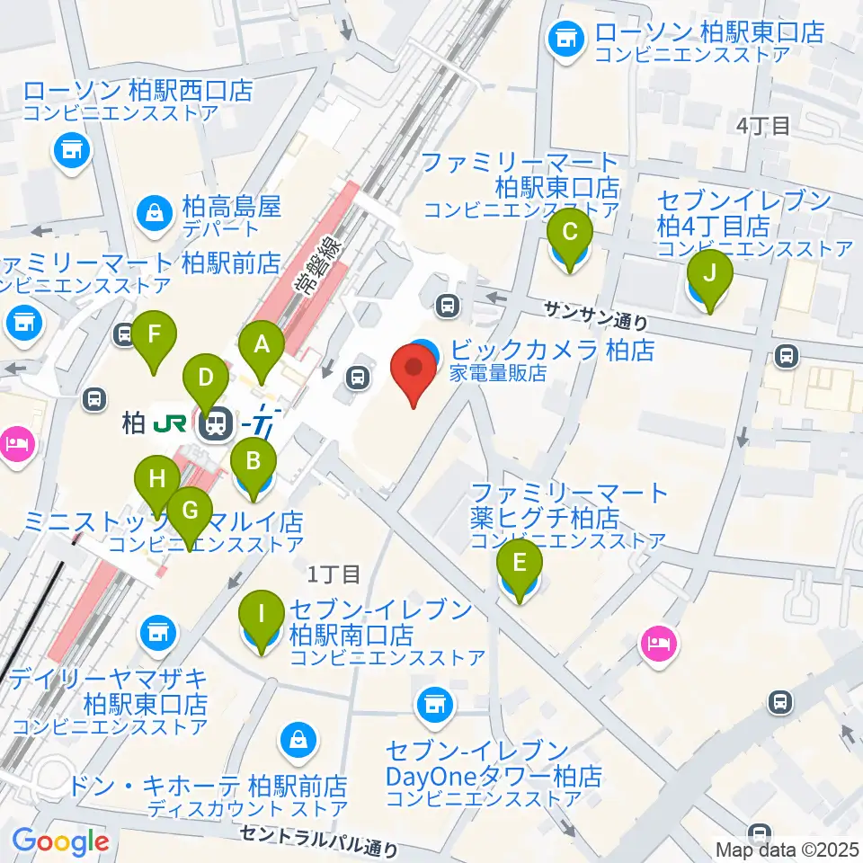 よみうりカルチャー柏周辺のコンビニエンスストア一覧地図