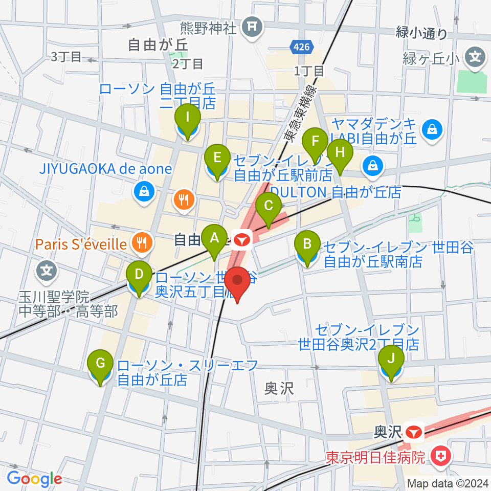 よみうりカルチャー自由が丘周辺のコンビニエンスストア一覧地図