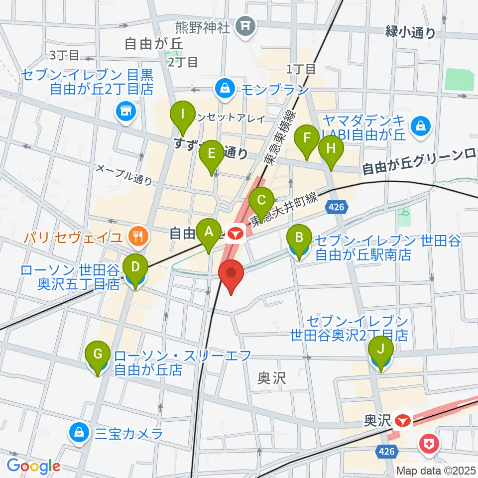 よみうりカルチャー自由が丘周辺のコンビニエンスストア一覧地図