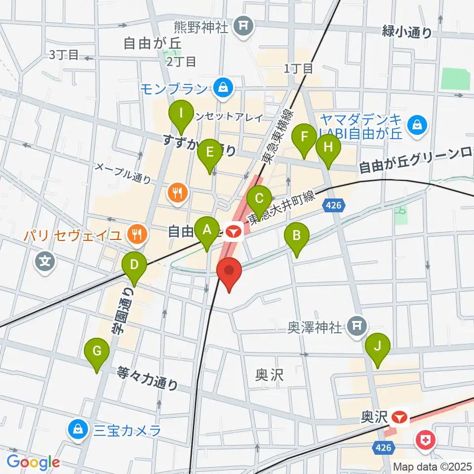 よみうりカルチャー自由が丘周辺のコンビニエンスストア一覧地図