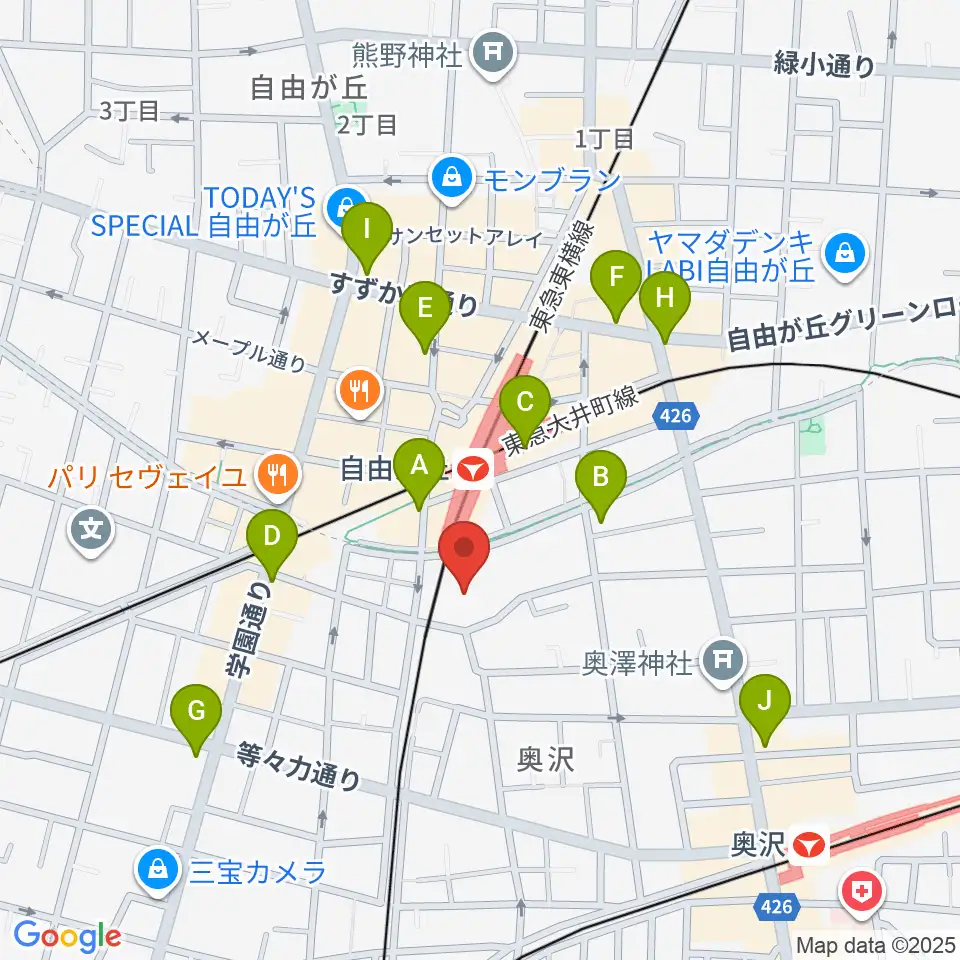 よみうりカルチャー自由が丘周辺のコンビニエンスストア一覧地図