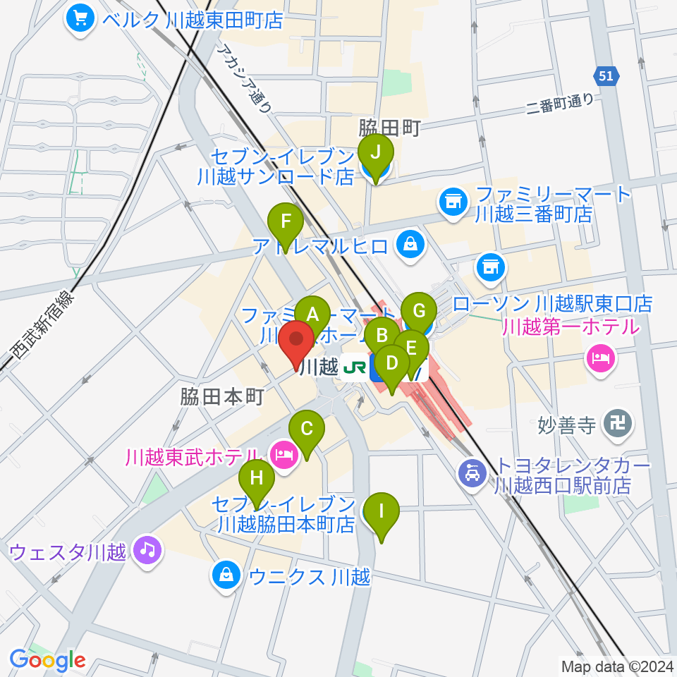 よみうりカルチャー川越周辺のコンビニエンスストア一覧地図