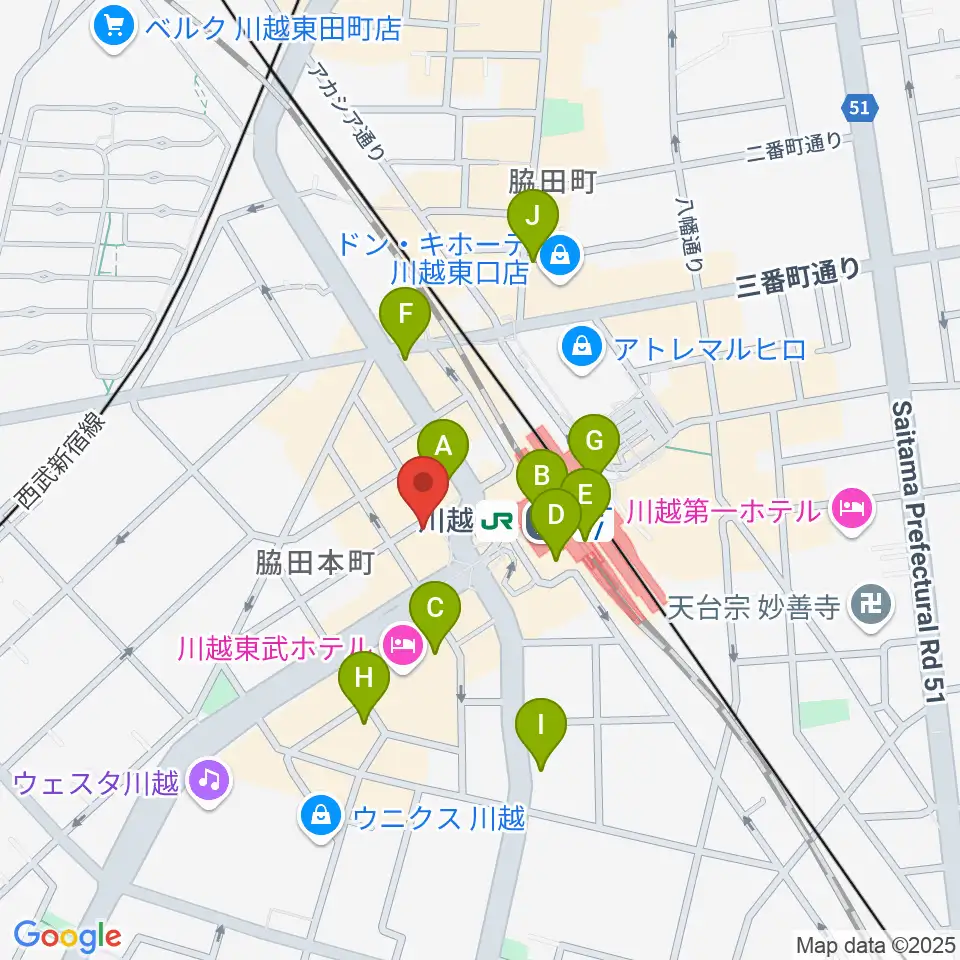 よみうりカルチャー川越周辺のコンビニエンスストア一覧地図