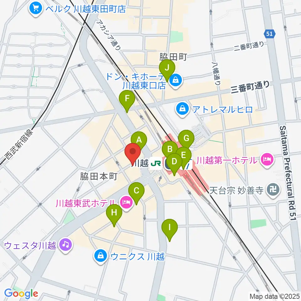 よみうりカルチャー川越周辺のコンビニエンスストア一覧地図