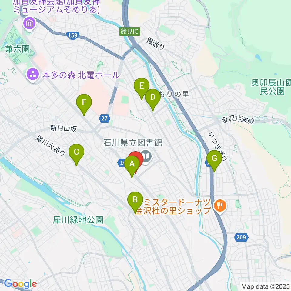 うつのみやカルチャーセンター小立野教室周辺のコンビニエンスストア一覧地図