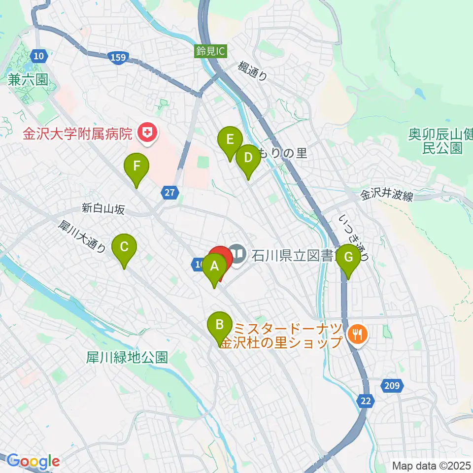 うつのみやカルチャーセンター小立野教室周辺のコンビニエンスストア一覧地図