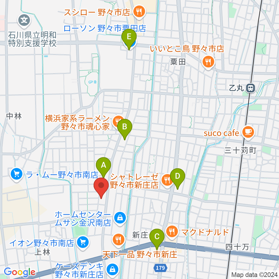 うつのみやカルチャーセンター野々市上林教室周辺のコンビニエンスストア一覧地図