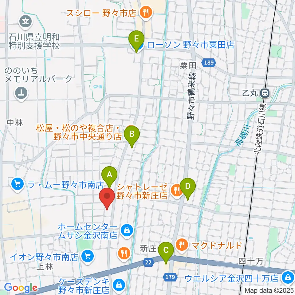 うつのみやカルチャーセンター野々市上林教室周辺のコンビニエンスストア一覧地図
