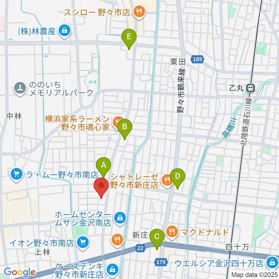 うつのみやカルチャーセンター野々市上林教室周辺のコンビニエンスストア一覧地図