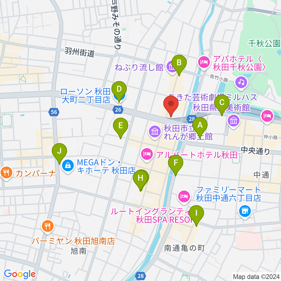 秋田クラブスウィンドル周辺のコンビニエンスストア一覧地図