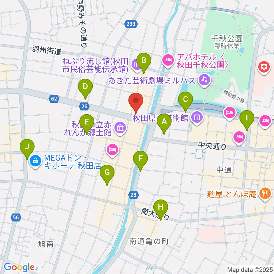 秋田クラブスウィンドル周辺のコンビニエンスストア一覧地図