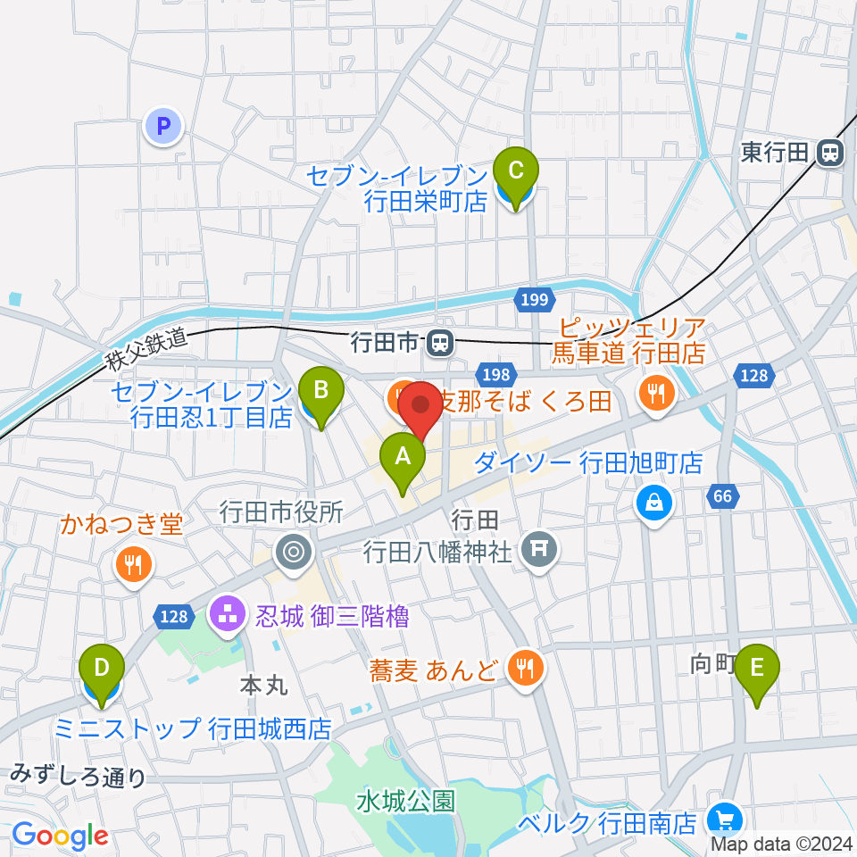 ぺぺタスギター教室 埼玉・行田教室周辺のコンビニエンスストア一覧地図