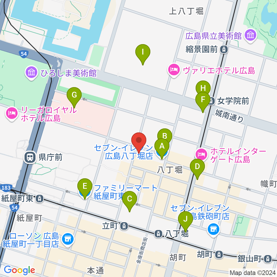 広島YMCA国際文化ホール周辺のコンビニエンスストア一覧地図