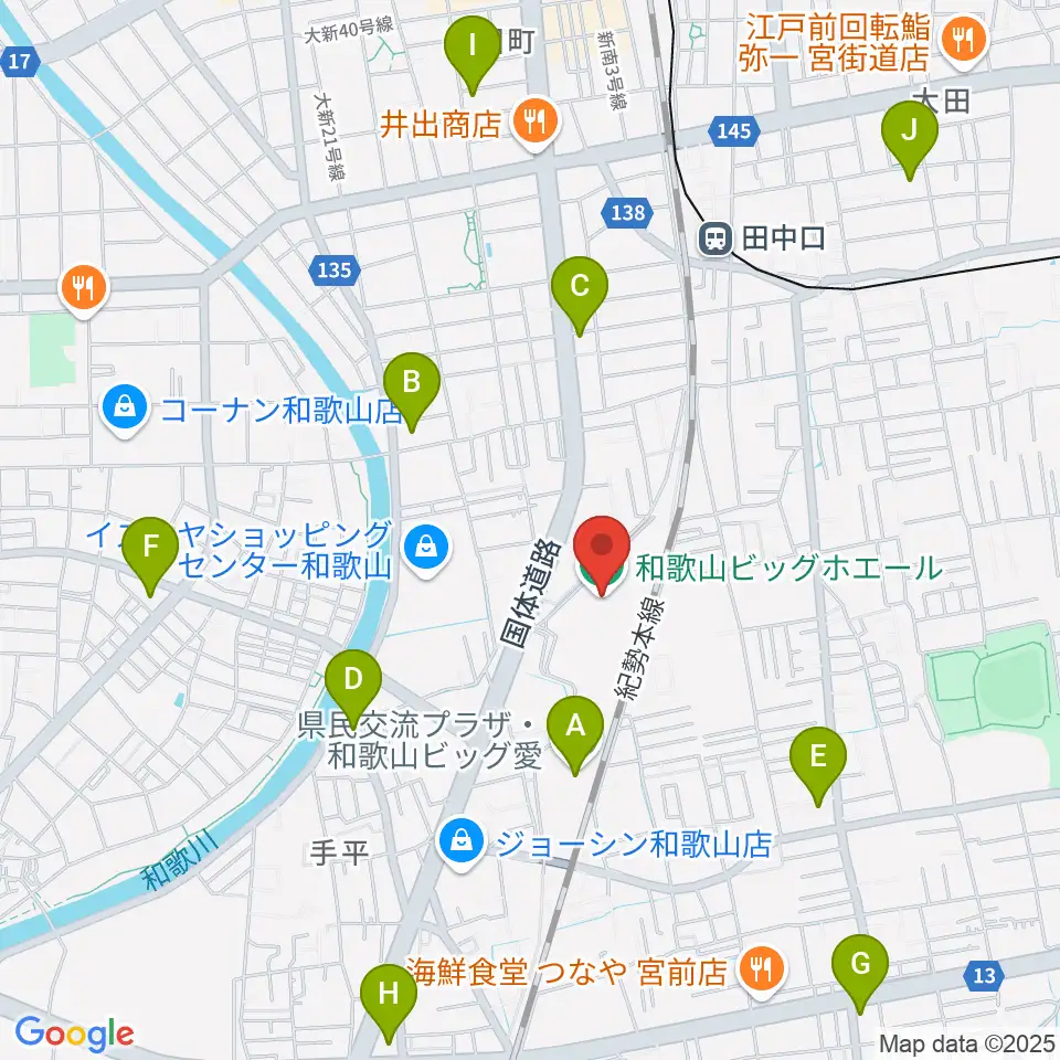 和歌山ビッグホエール周辺のコンビニエンスストア一覧地図