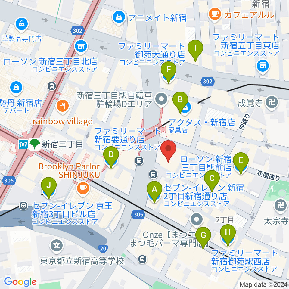 新宿Live Freak周辺のコンビニエンスストア一覧地図