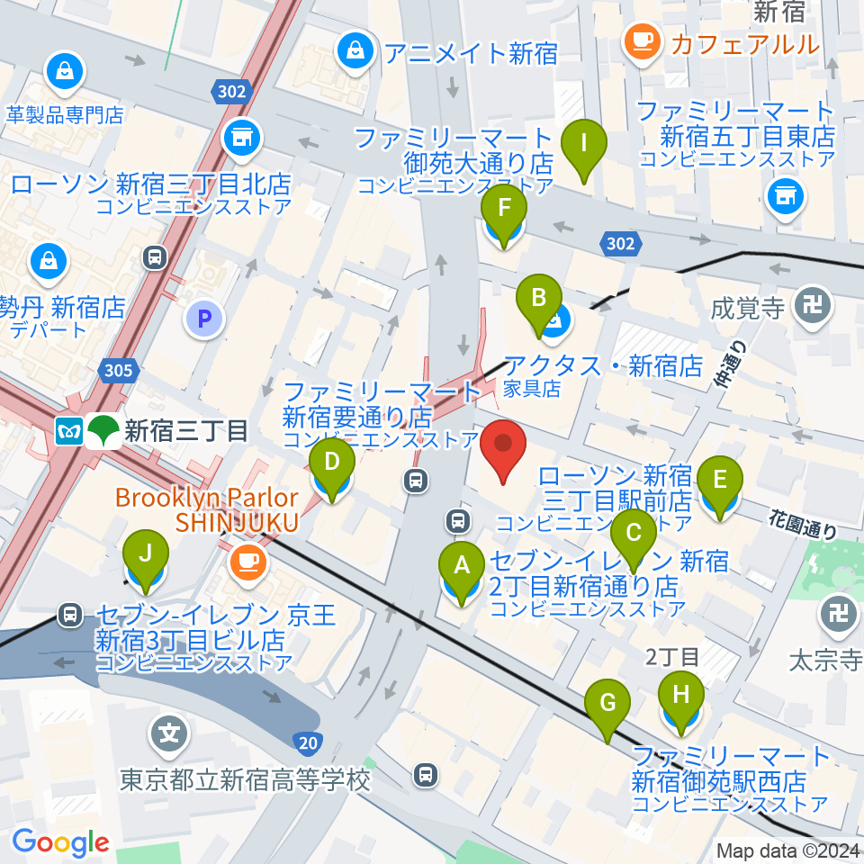 新宿Live Freak周辺のコンビニエンスストア一覧地図