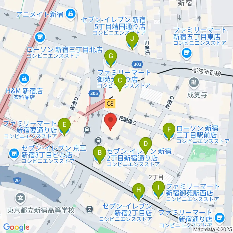 新宿Live Freak周辺のコンビニエンスストア一覧地図