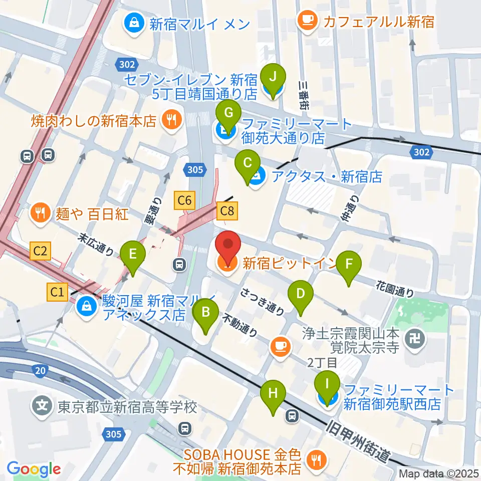 新宿Live Freak周辺のコンビニエンスストア一覧地図