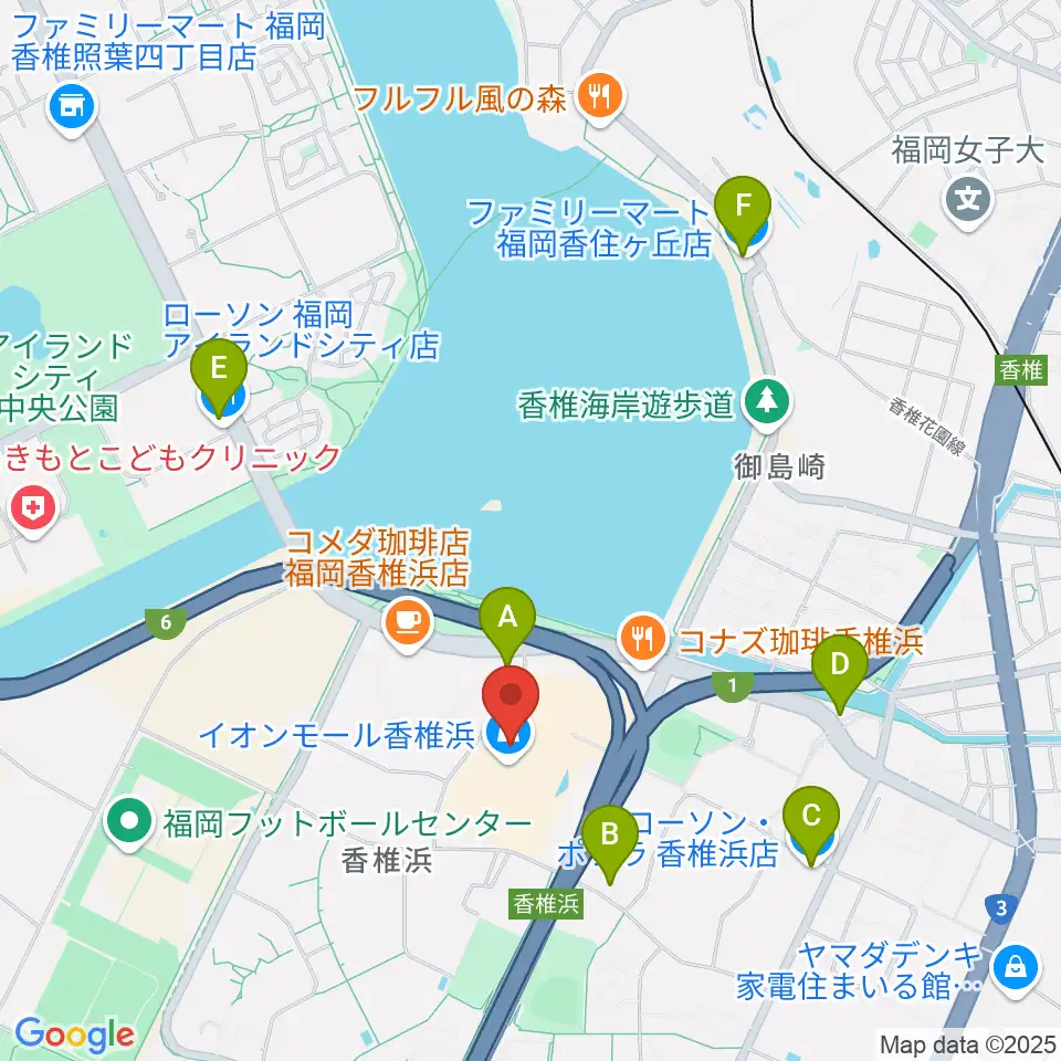 JEUGIAカルチャーセンター イオンモール香椎浜周辺のコンビニエンスストア一覧地図