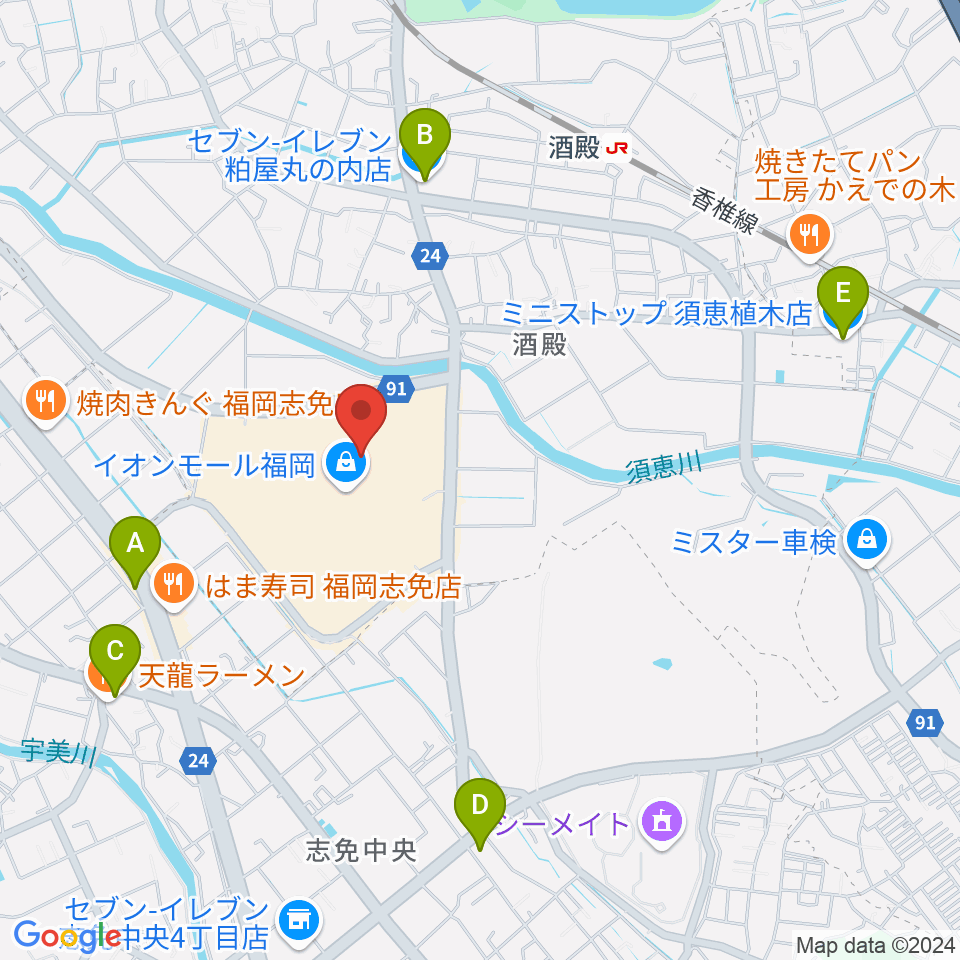 JEUGIAカルチャーセンター イオンモール福岡周辺のコンビニエンスストア一覧地図