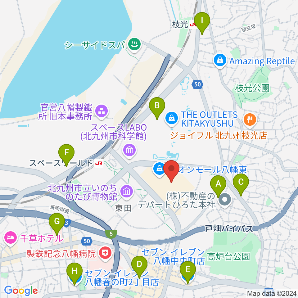 JEUGIAカルチャーセンター イオンモール八幡東周辺のコンビニエンスストア一覧地図