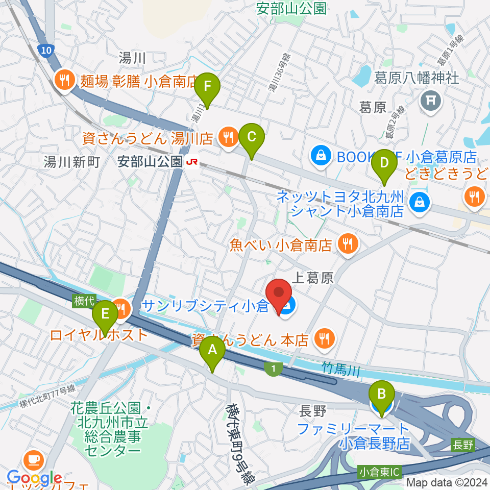 JEUGIAカルチャーセンター サンリブシティ小倉周辺のコンビニエンスストア一覧地図