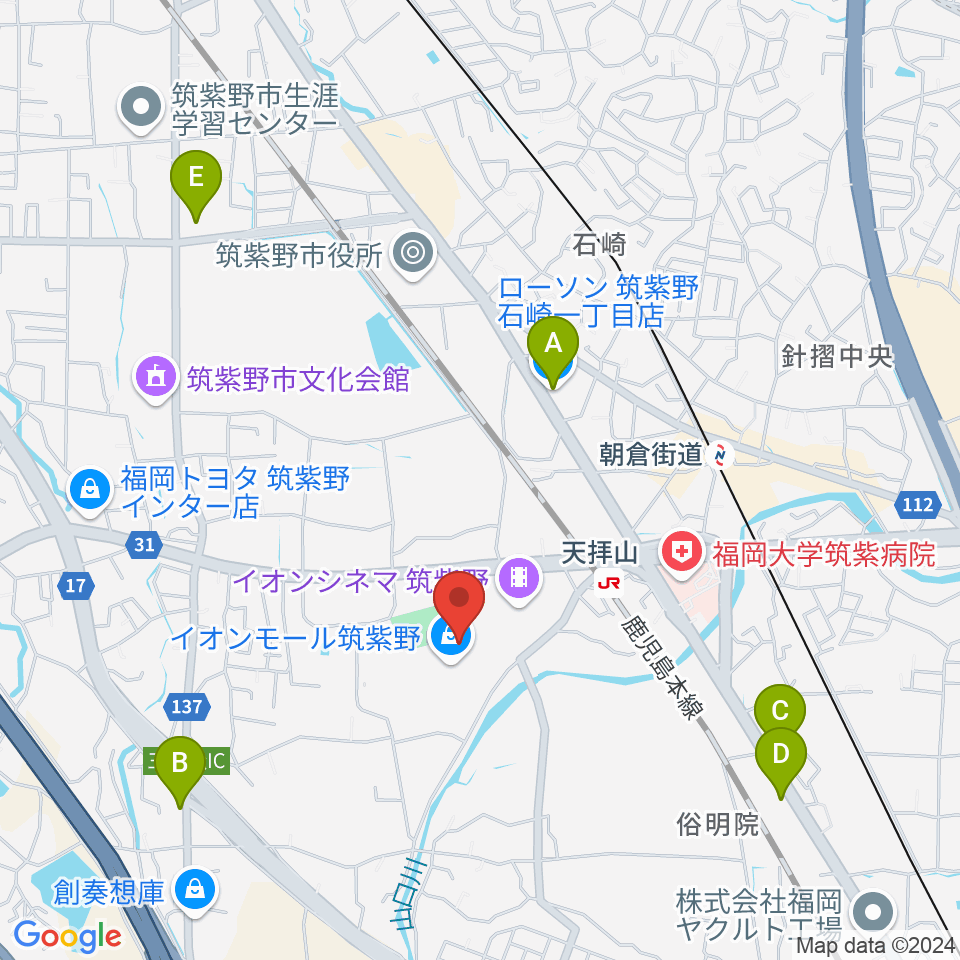 JEUGIAカルチャーセンター イオンモール筑紫野周辺のコンビニエンスストア一覧地図