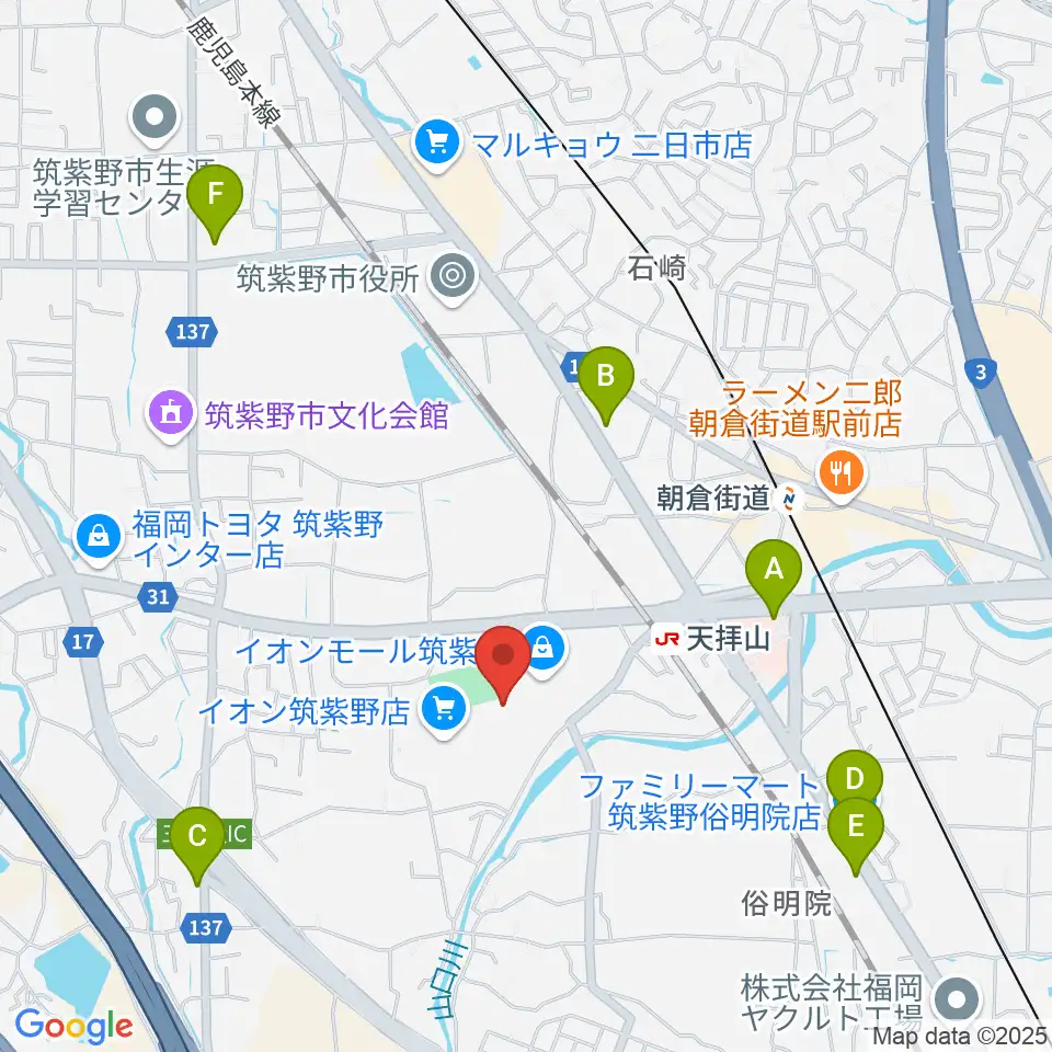 JEUGIAカルチャーセンター イオンモール筑紫野周辺のコンビニエンスストア一覧地図