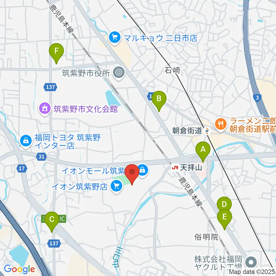 JEUGIAカルチャーセンター イオンモール筑紫野周辺のコンビニエンスストア一覧地図