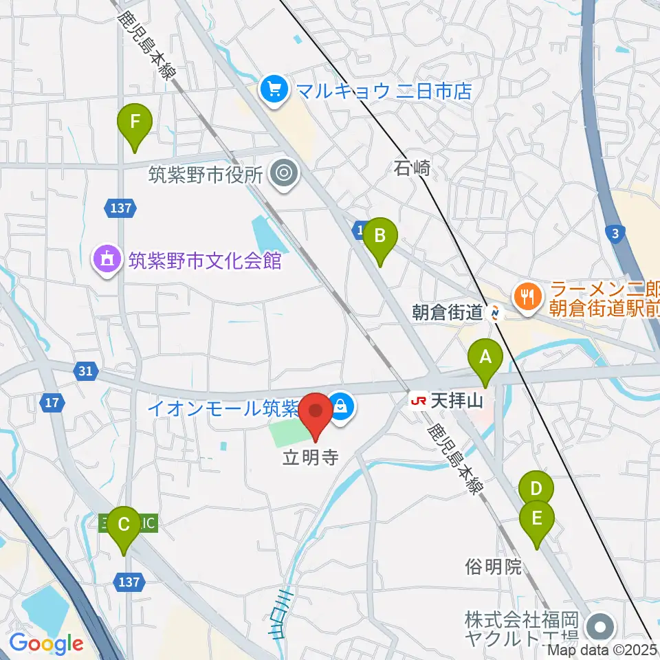 JEUGIAカルチャーセンター イオンモール筑紫野周辺のコンビニエンスストア一覧地図