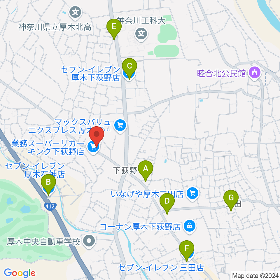 厚木楽器 アミ荻野周辺のコンビニエンスストア一覧地図