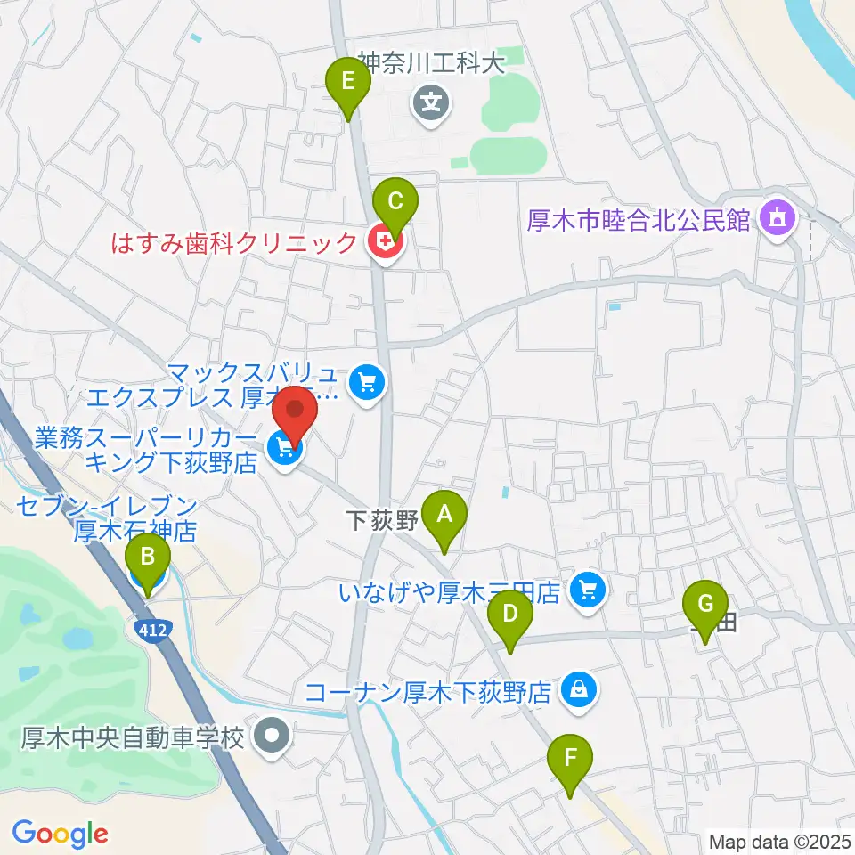 厚木楽器 アミ荻野周辺のコンビニエンスストア一覧地図