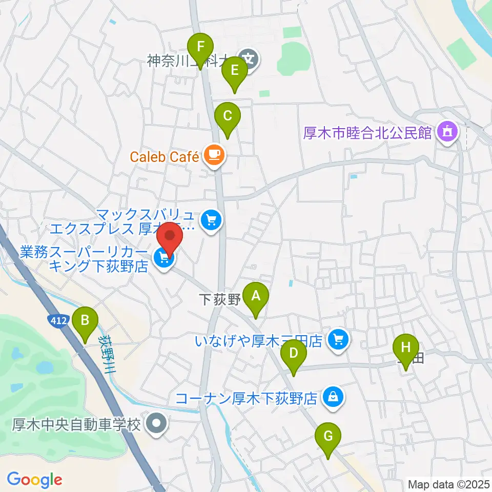 厚木楽器 アミ荻野周辺のコンビニエンスストア一覧地図