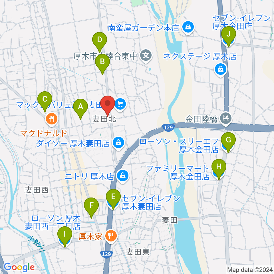 厚木楽器 アミ妻田周辺のコンビニエンスストア一覧地図