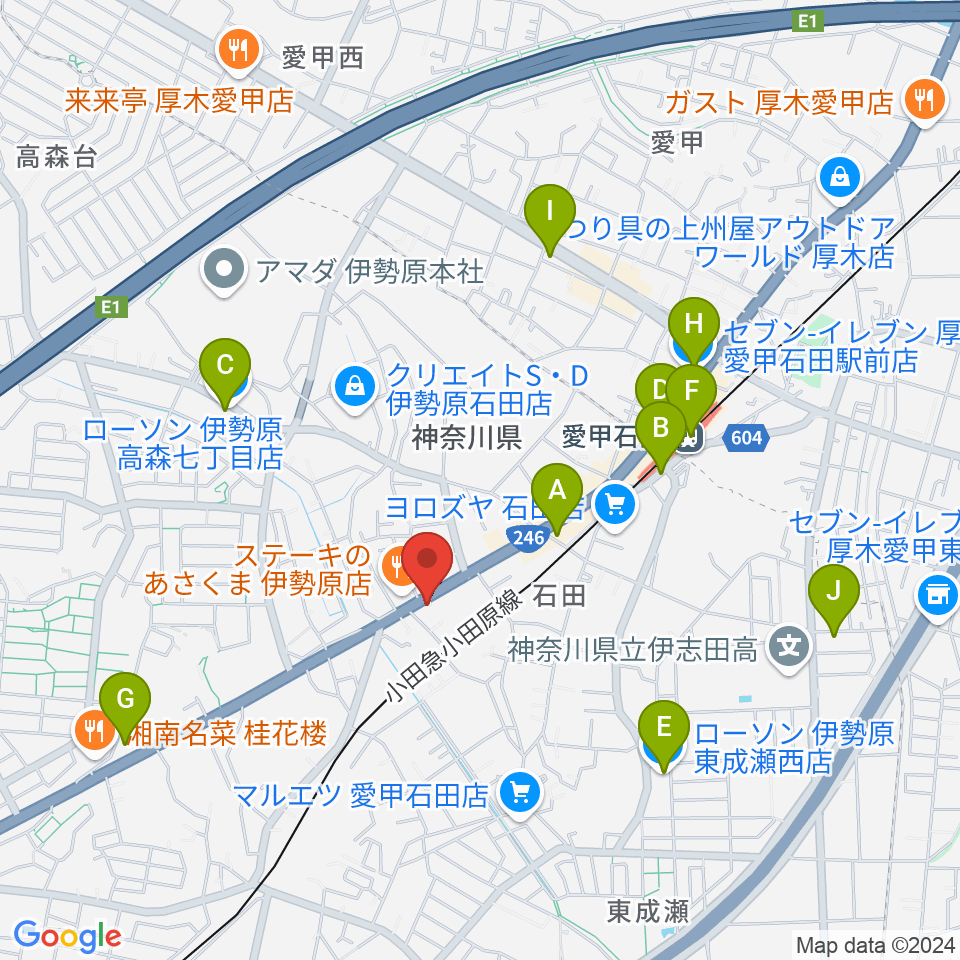 厚木楽器 アミ愛甲石田周辺のコンビニエンスストア一覧地図