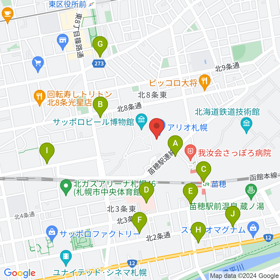 タワーレコード アリオ札幌店周辺のコンビニエンスストア一覧地図