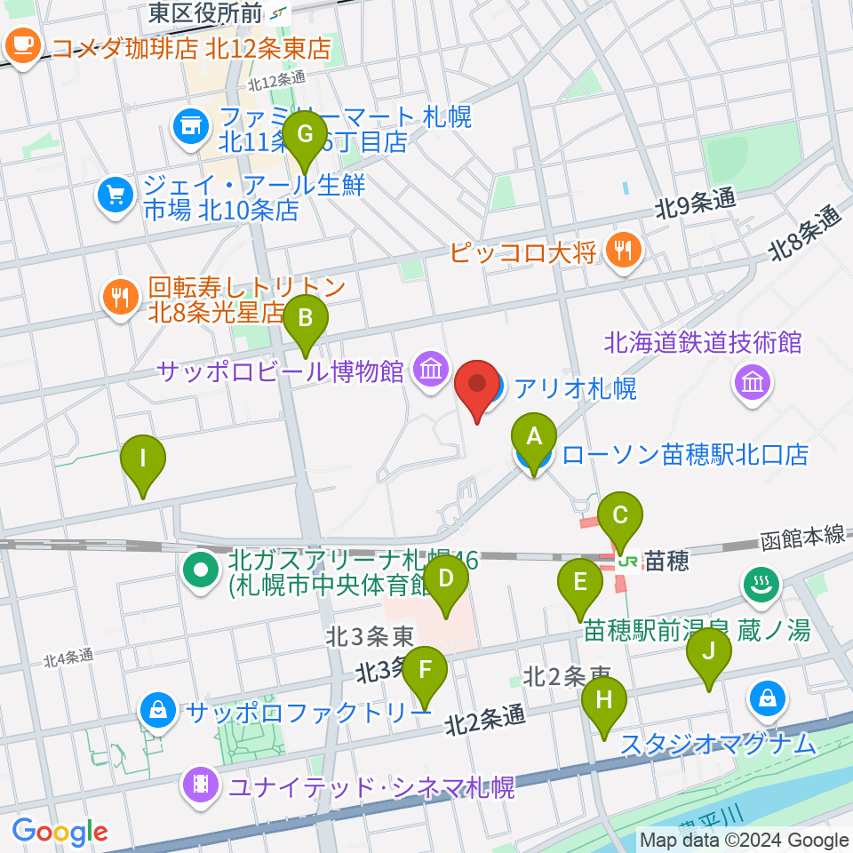 タワーレコード アリオ札幌店周辺のコンビニエンスストア一覧地図