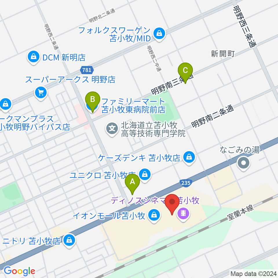 タワーレコード 苫小牧店周辺のコンビニエンスストア一覧地図