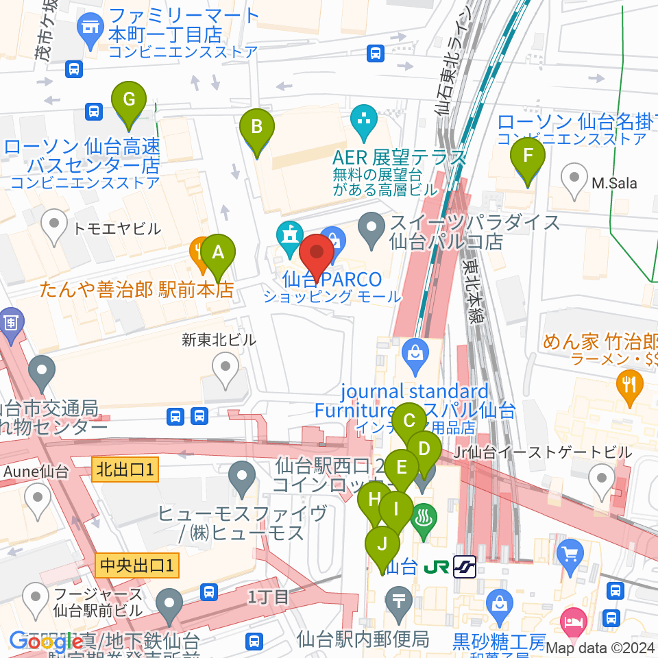 タワーレコード 仙台パルコ店周辺のコンビニエンスストア一覧地図