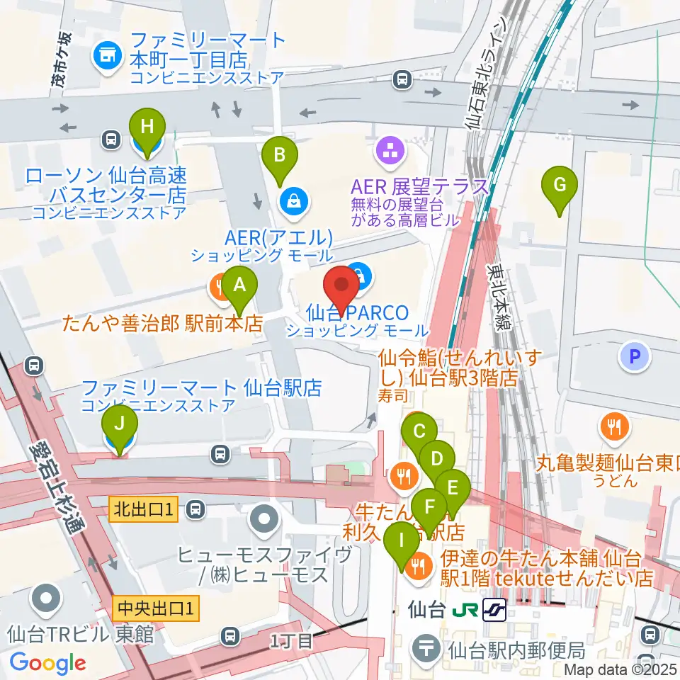 タワーレコード 仙台パルコ店周辺のコンビニエンスストア一覧地図