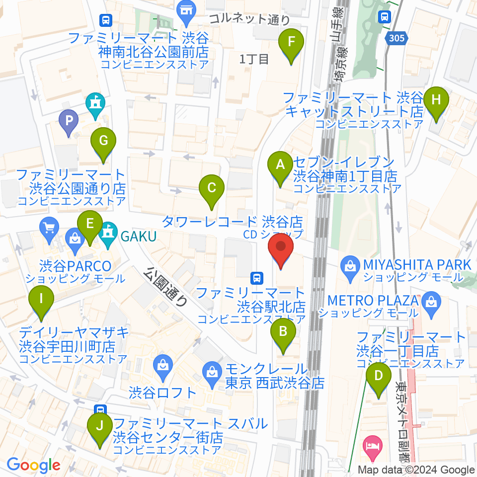 タワーレコード渋谷店周辺のコンビニエンスストア一覧地図