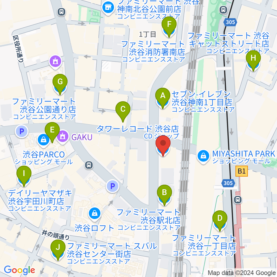 タワーレコード渋谷店周辺のコンビニエンスストア一覧地図