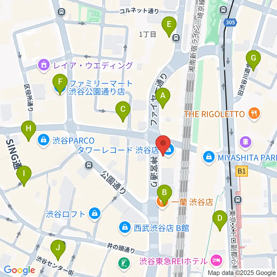 タワーレコード渋谷店周辺のコンビニエンスストア一覧地図