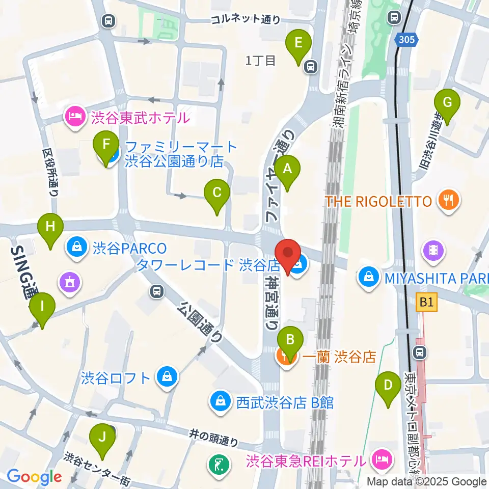 タワーレコード渋谷店周辺のコンビニエンスストア一覧地図