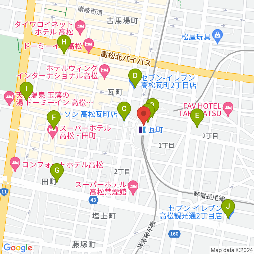 JEUGIAカルチャーセンター高松周辺のコンビニエンスストア一覧地図