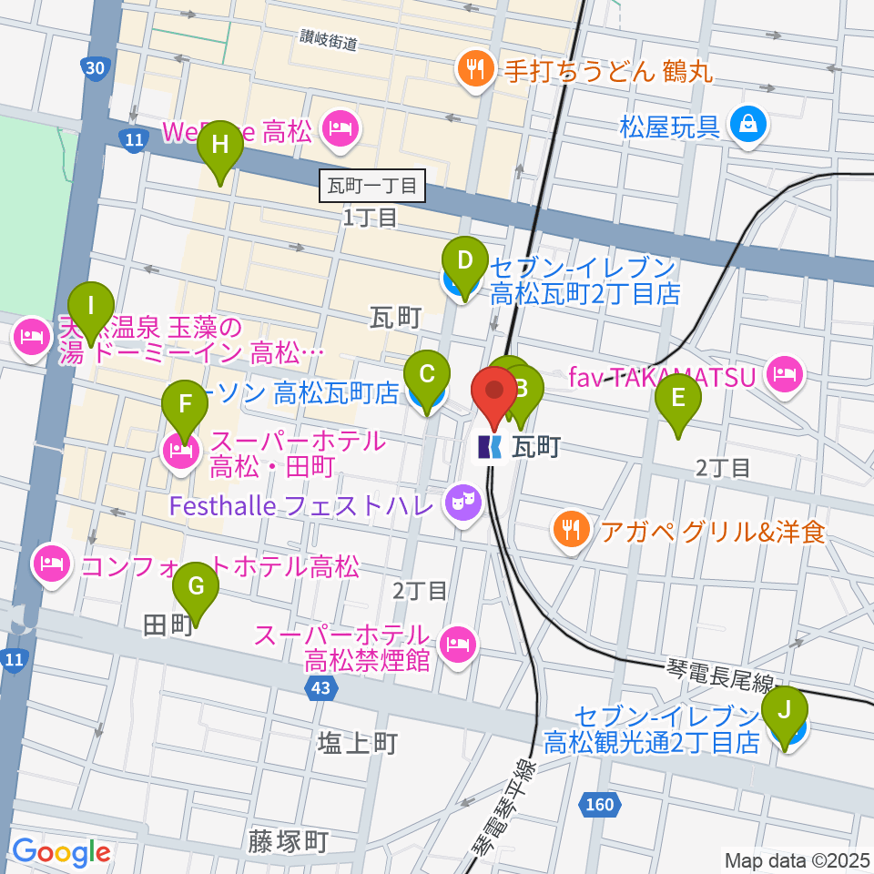 JEUGIAカルチャーセンター高松周辺のコンビニエンスストア一覧地図